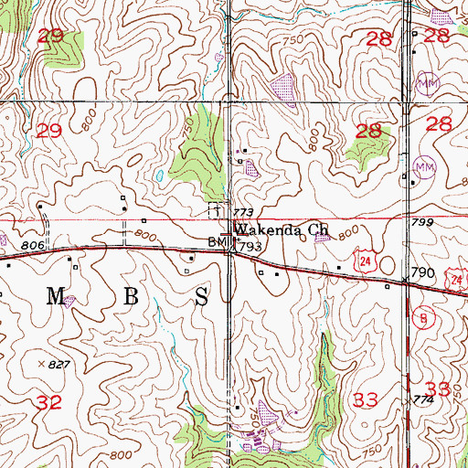Topographic Map of Wakenda Church, MO