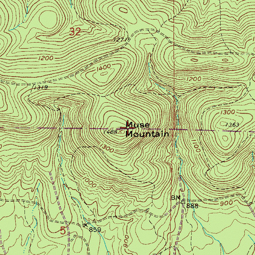 Topographic Map of Muse Mountain, AR