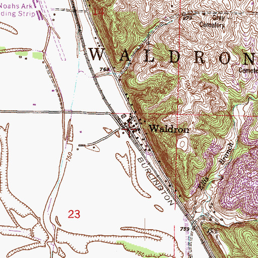 Topographic Map of Waldron, MO