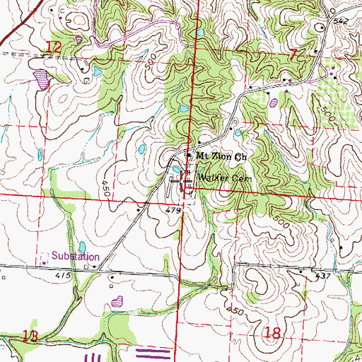 Topographic Map of Walker Cemetery, MO