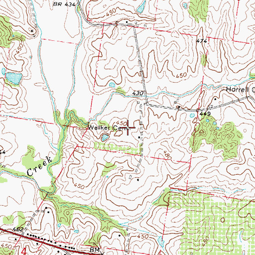 Topographic Map of Walker Cemetery, MO