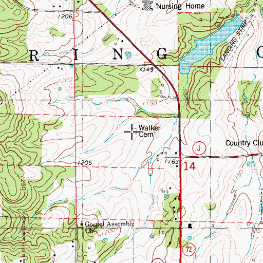 Topographic Map of Walker Cemetery, MO