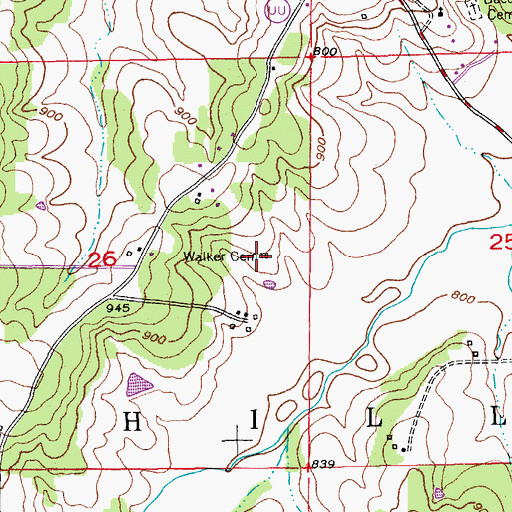 Topographic Map of Walker Cemetery, MO
