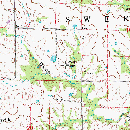 Topographic Map of Walker Cemetery, MO