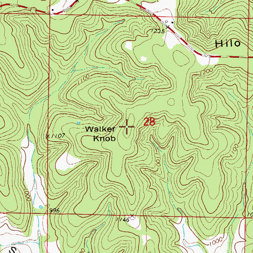 Topographic Map of Walker Knob, MO