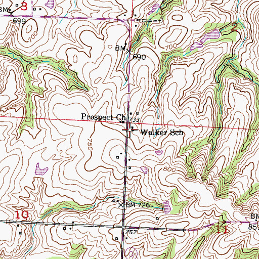 Topographic Map of Walker School (historical), MO