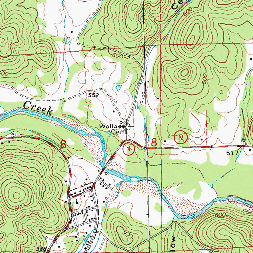 Topographic Map of Wallace Cemetery, MO