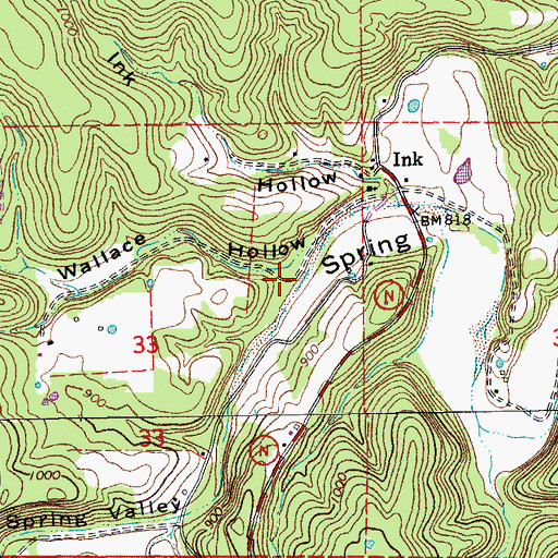 Topographic Map of Wallace Hollow, MO