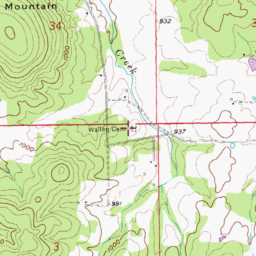 Topographic Map of Wallen Cemetery, MO