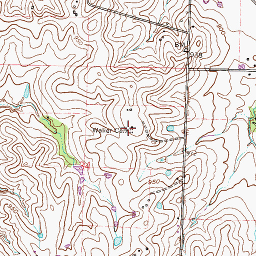 Topographic Map of Waller Cemetery, MO