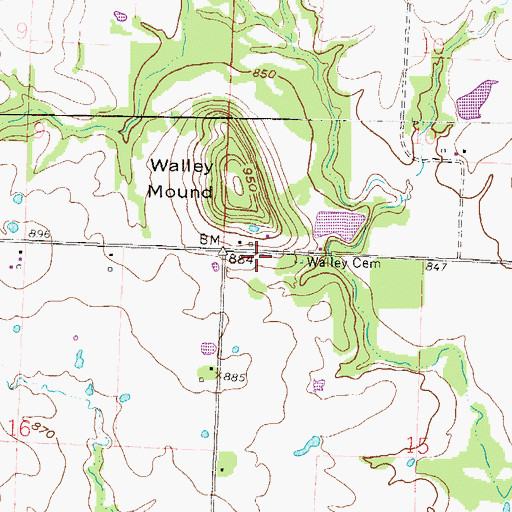 Topographic Map of Walley Cemetery, MO