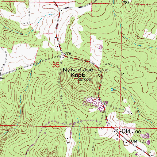 Topographic Map of Naked Joe Knob, AR