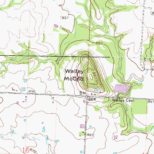 Topographic Map of Walley Mound, MO