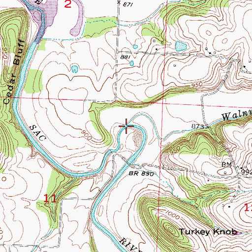 Topographic Map of Walnut Creek, MO