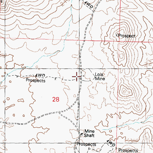 Topographic Map of Lola Mine, AZ