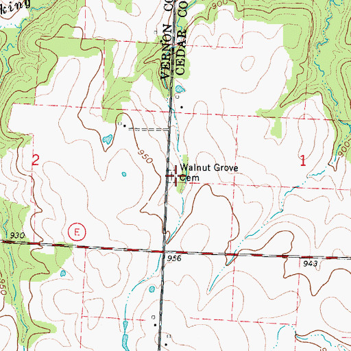 Topographic Map of Walnut Grove Cemetery, MO