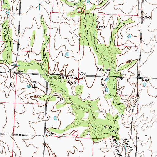 Topographic Map of Walnut Grove Cemetery, MO
