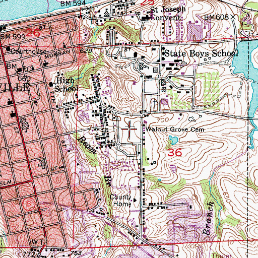 Topographic Map of Walnut Grove Cemetery, MO