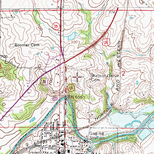 Topographic Map of Walnut Grove Cemetery, MO