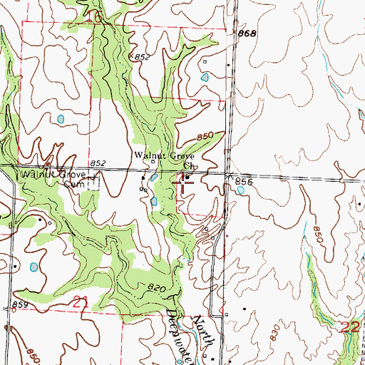Topographic Map of Walnut Grove Church, MO