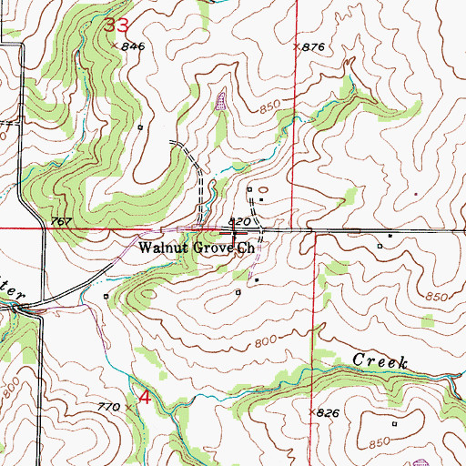 Topographic Map of Walnut Grove Church, MO