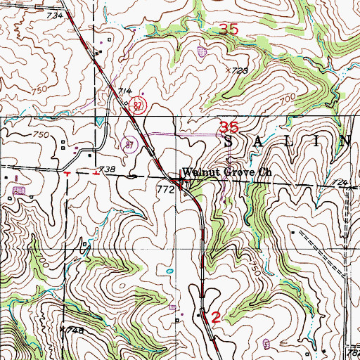 Topographic Map of Walnut Grove Church, MO