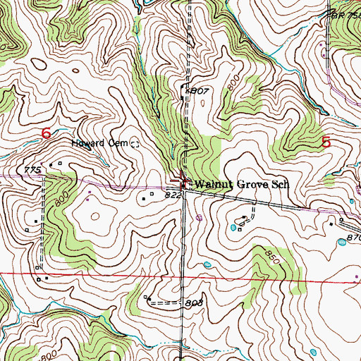 Topographic Map of Walnut Grove School (historical), MO