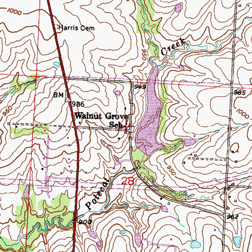 Topographic Map of Walnut Grove School (historical), MO