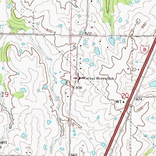 Topographic Map of Walnut Grove School, MO