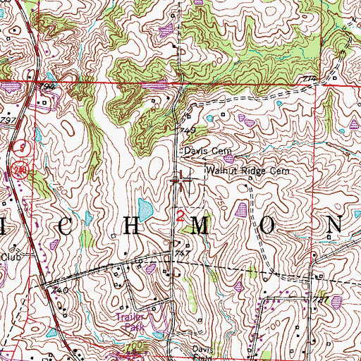 Topographic Map of Walnut Ridge Cemetery, MO