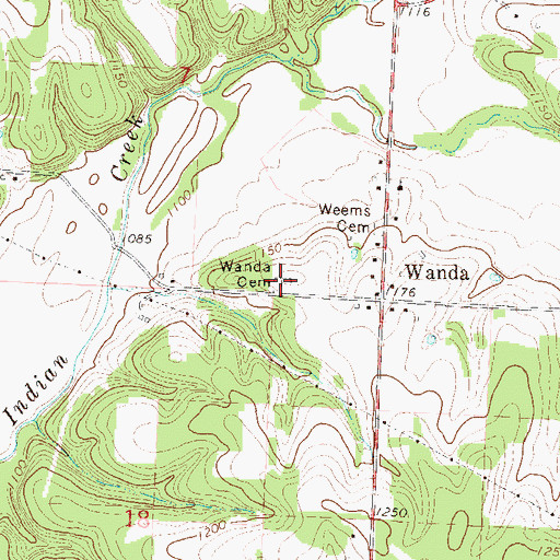 Topographic Map of Wanda Cemetery, MO