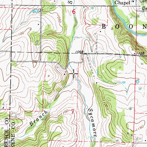 Topographic Map of Ward Branch, MO