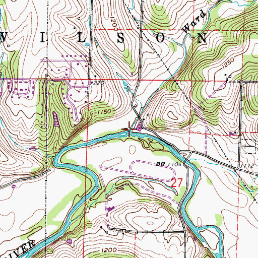 Topographic Map of Ward Branch, MO
