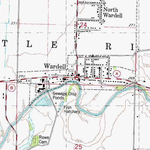Topographic Map of Wardell, MO