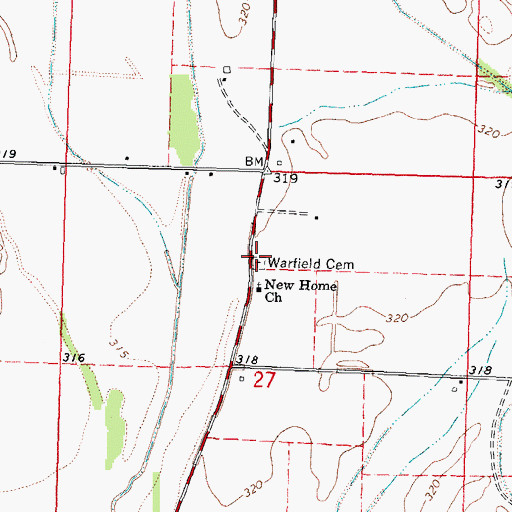 Topographic Map of Warfield Cemetery, MO