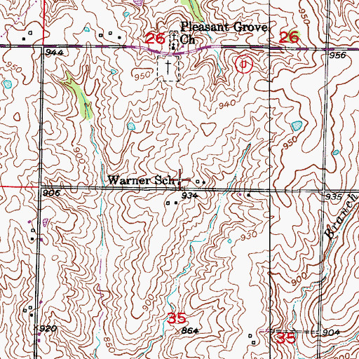 Topographic Map of Warner School, MO