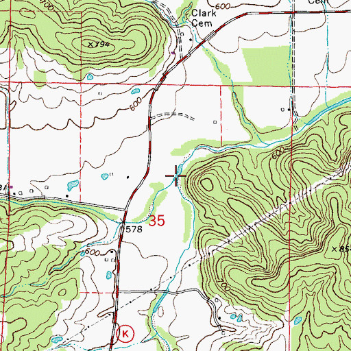 Topographic Map of Warren Branch, MO