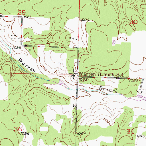Topographic Map of Warren Branch School (historical), MO