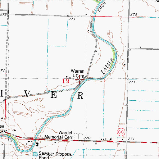 Topographic Map of Warren Cemetery, MO