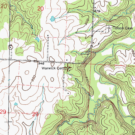 Topographic Map of Warwick Cemetery, MO