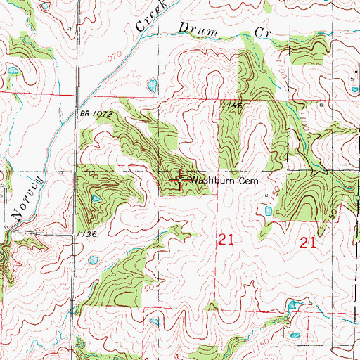 Topographic Map of Washburn Cemetery, MO
