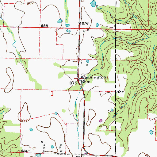 Topographic Map of Washington Cemetery, MO