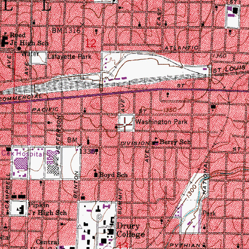 Topographic Map of Washington Park, MO