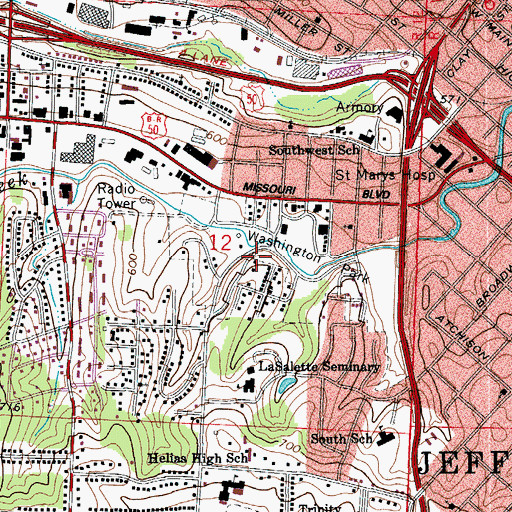 Topographic Map of Washington Park, MO