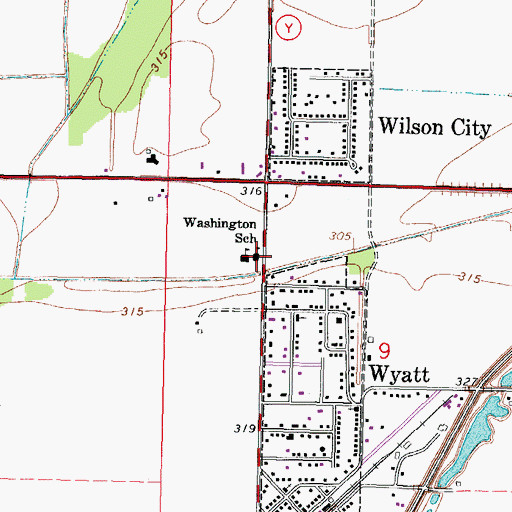 Topographic Map of Washington School, MO