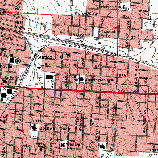 Topographic Map of Washington Elementary School, MO