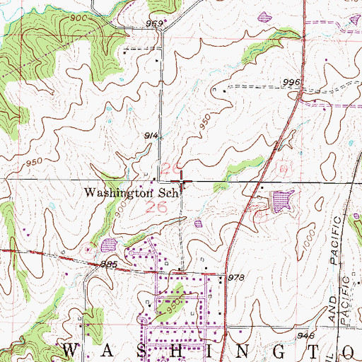 Topographic Map of Washington School, MO