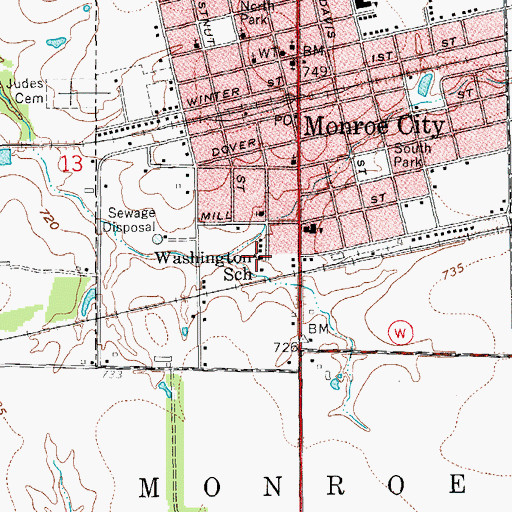 Topographic Map of Washington School (historical), MO