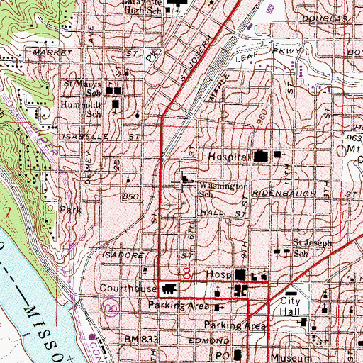 Topographic Map of Washington School, MO