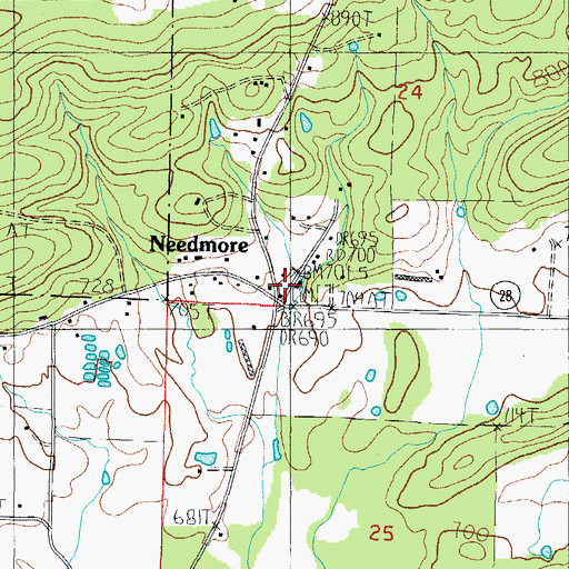 Topographic Map of Needmore, AR